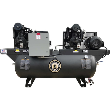 Industrial Gold 5Hp, 460-480V, 3 Phase, 60Hz, Duplex Air Compressor, 120 Gallon DCI523E120H-P-480